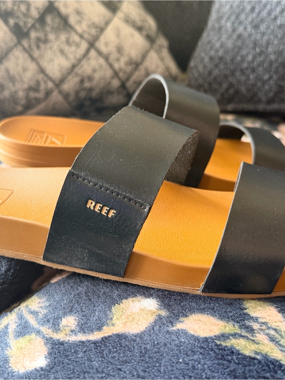 Reef Black Slide Sandals with Tan Footbed